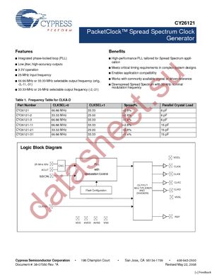 CY26121KZI-21T datasheet  